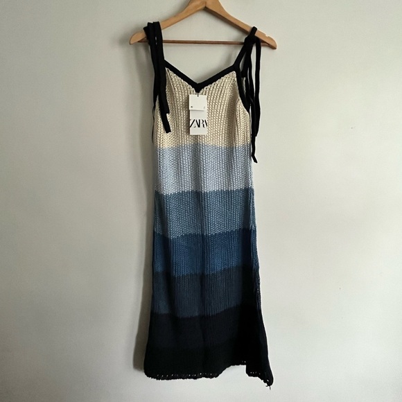 NWT Zara Knit Striped Strap Colorblock Midi Ombre Dress - Picture 6 of 10